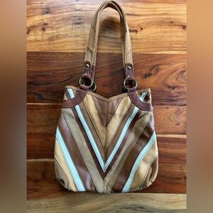 Vintage lucky brand leather patchwork tote shoulder purse bag